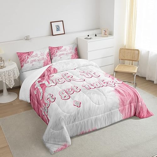 Miniatura 4 de Feelyou Get Naked - Juego de ropa de cama para niños, juego de edredón de piel de vaca para niños, color rosa vaca, decoración con purpurina, juego