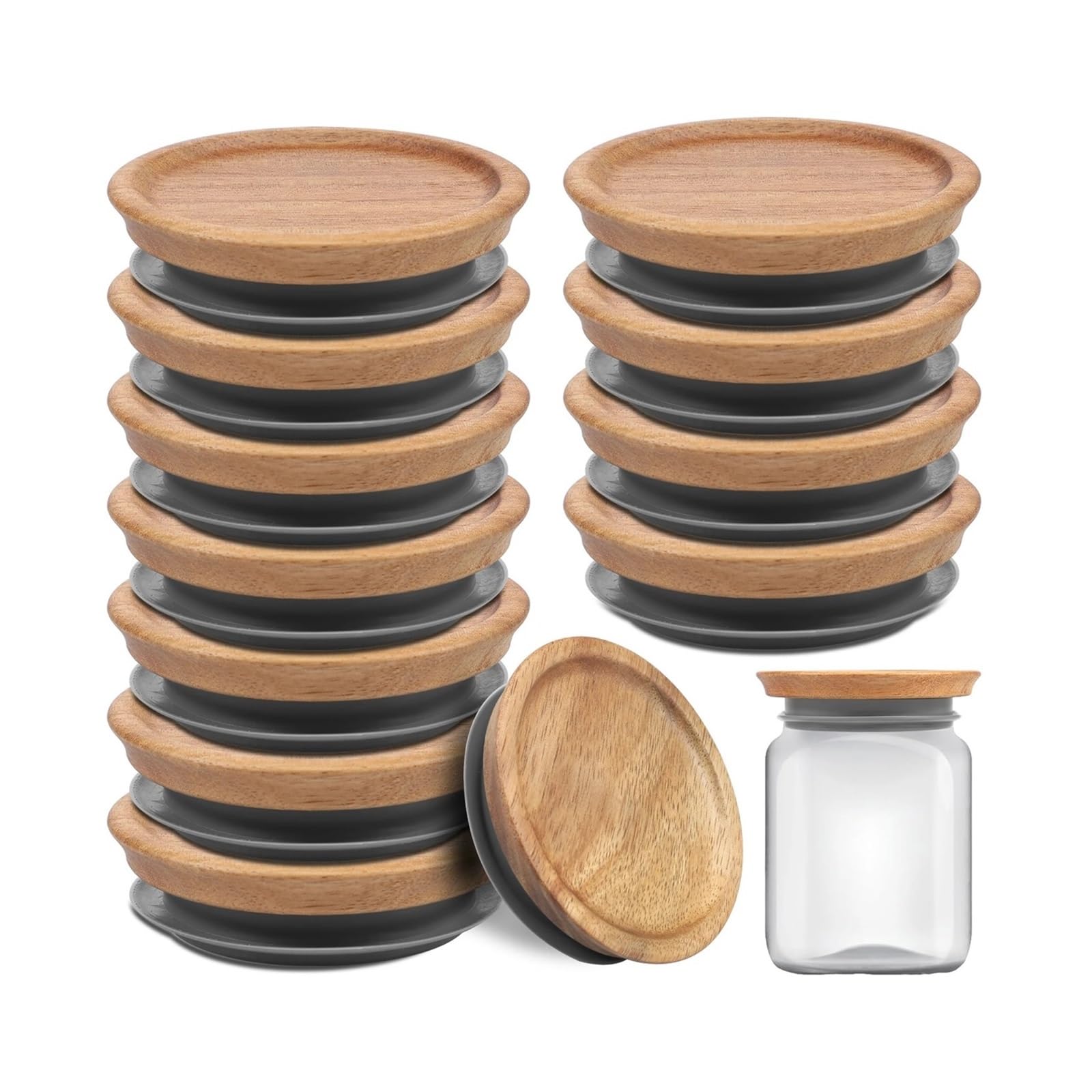 Set Airtight Wood Canning Jar Lids With Silicone Rings