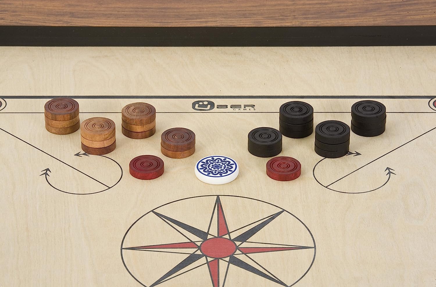 Carrom Set, Kikar India hartholz, Naturel Holz, Lackiert