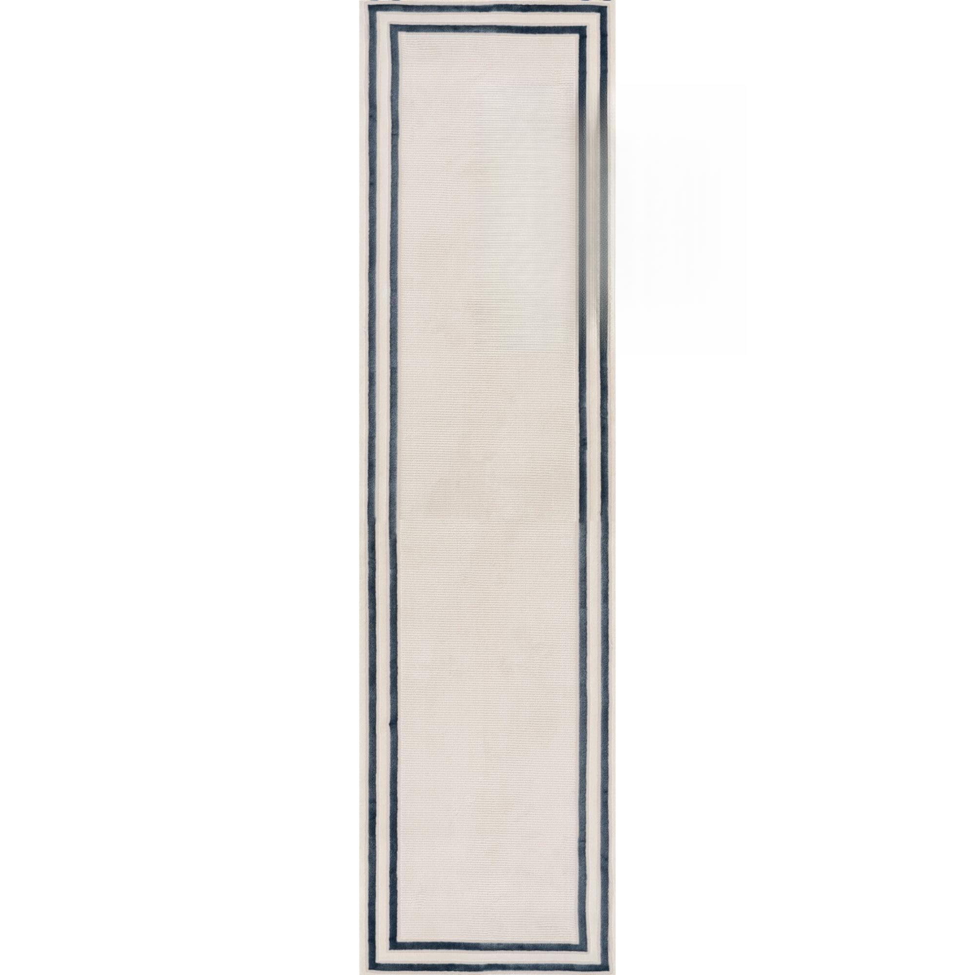 THE RUGS Carmel Modern Area Rug - Stain-Resistant, Non-Shedding, Durable Rugs for Bedroom and Hallway [ Bordered Blue, 80x300 cm ]