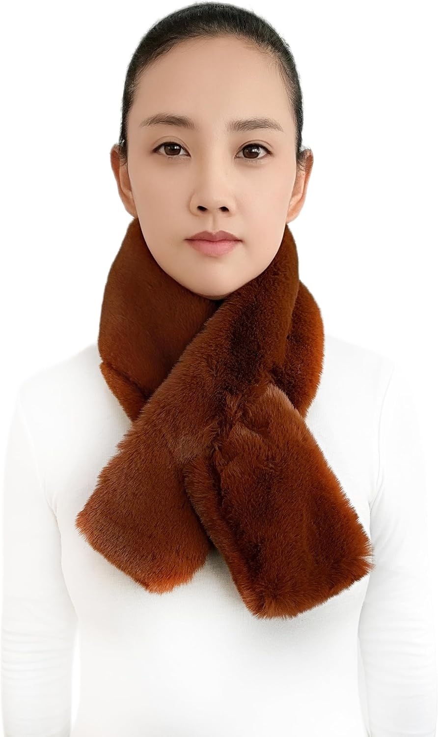 Lina & Lily Faux Fur Pull-Through Women's Winter Collar Scarf Neck Warmer Rectangle Fluffy