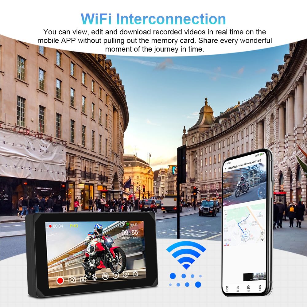 VSYSTO 5 Pollici motocicletta Carplay Touchscreen, Wireless Carplay e Android Auto,Navigazione GPS,sensori di pressione pneumatici,WiFi motocicletta Dash Camera 1080P fotocamera anteriore e posteriore