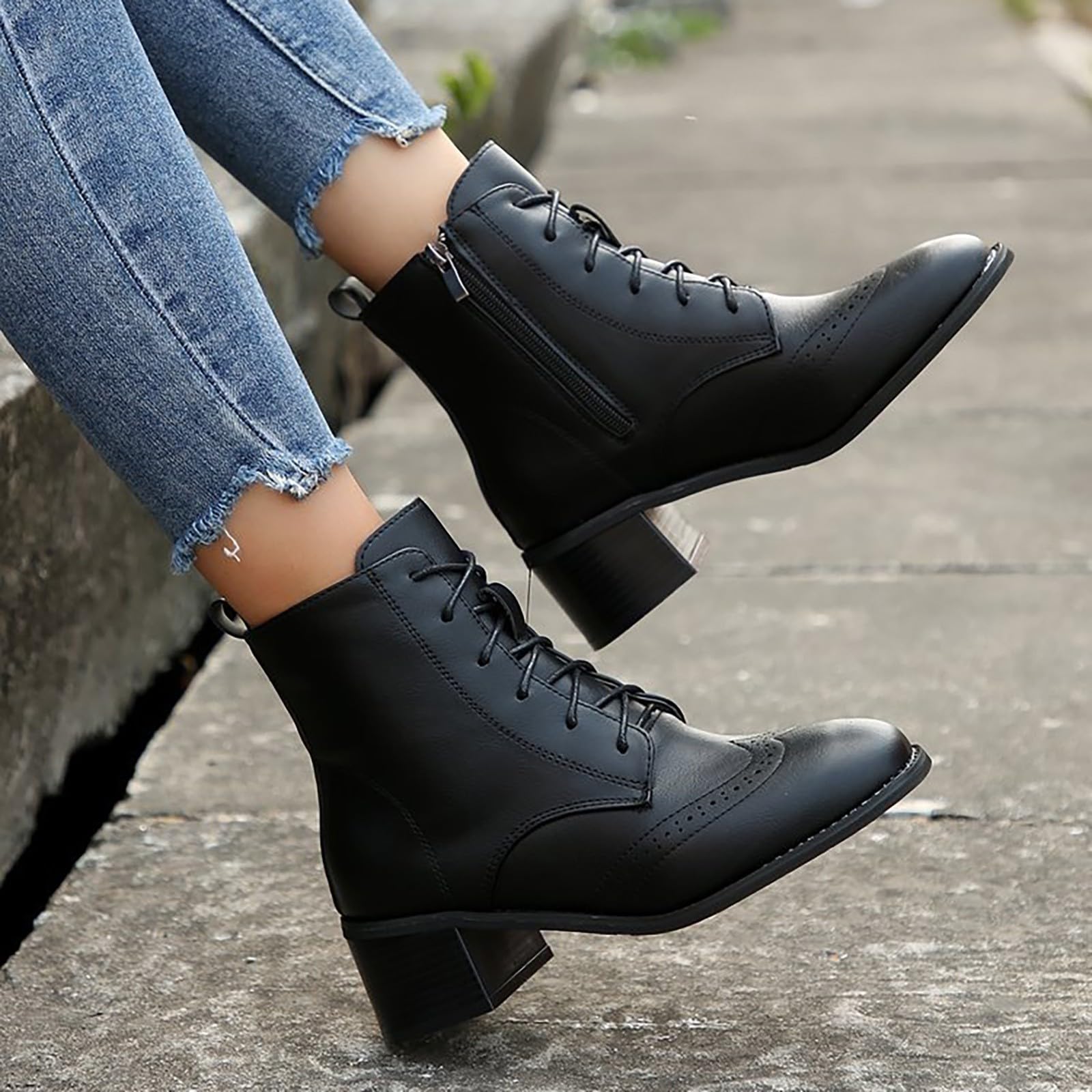 Bottes courtes pour femme - Doublées élégantes avec talon fin - Bottines vintage à bout rond - Bottes western tendance - Bottes de loisirs noires confortables