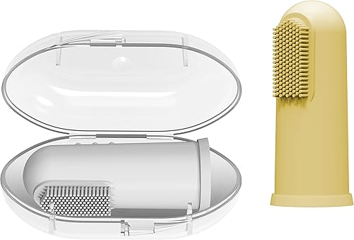 Miniatura 7 de Dr. Brown's Cepillo de dientes de silicona para bebés con estuche de almacenamiento de viaje, 9.8ft+, gris y amarillo, paquete de 2