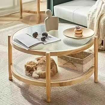 Amazon｜サイドテーブル おしゃれ 北欧 木製 丸 籐編み 和室