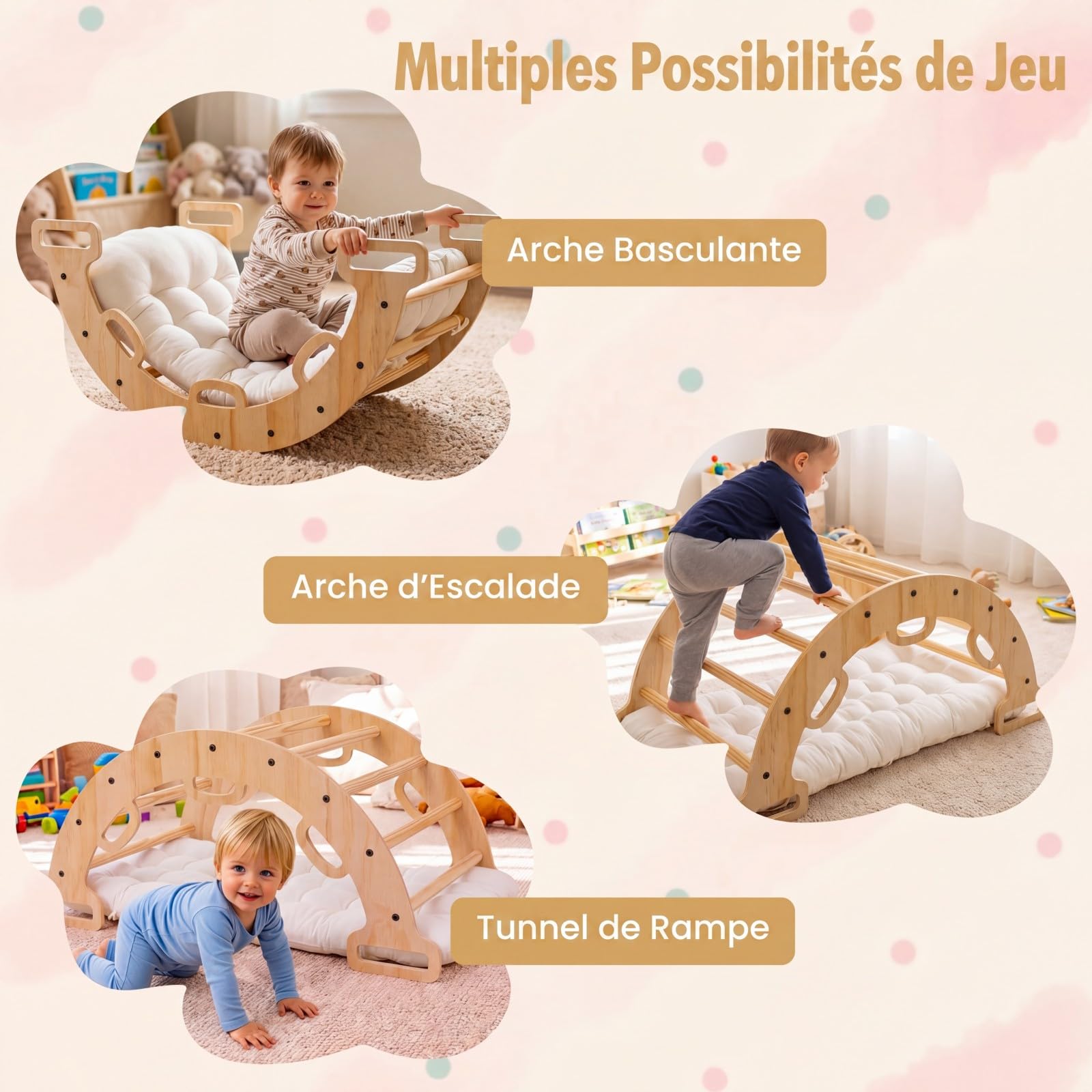Arche D’escalade Montessori 3 En 1 – Table Sensorielle, Bascule Et But De Foot – Bois De Pin, Bac Pliable, Couverture – 90x50x50 Cm