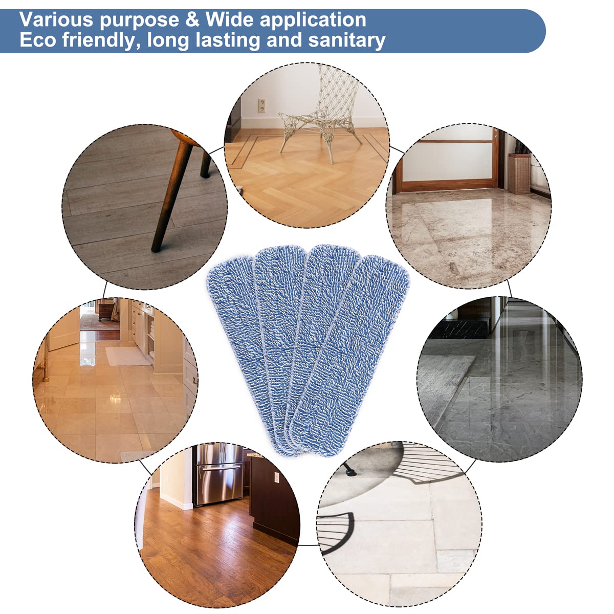 Almohadillas de microfibra de repuesto para limpieza de pisos, almohadilla de limpieza de polvo de 18 x 5 pulgadas, compatible con mopa Bona, cabezal de fregona seca reutilizable para fregona plana de