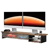 Fenge Podnośnik monitora, z miejscem do przechowywania, 108 cm, brązowy | Podwójny stojak na monitor, półka na biurko, d
