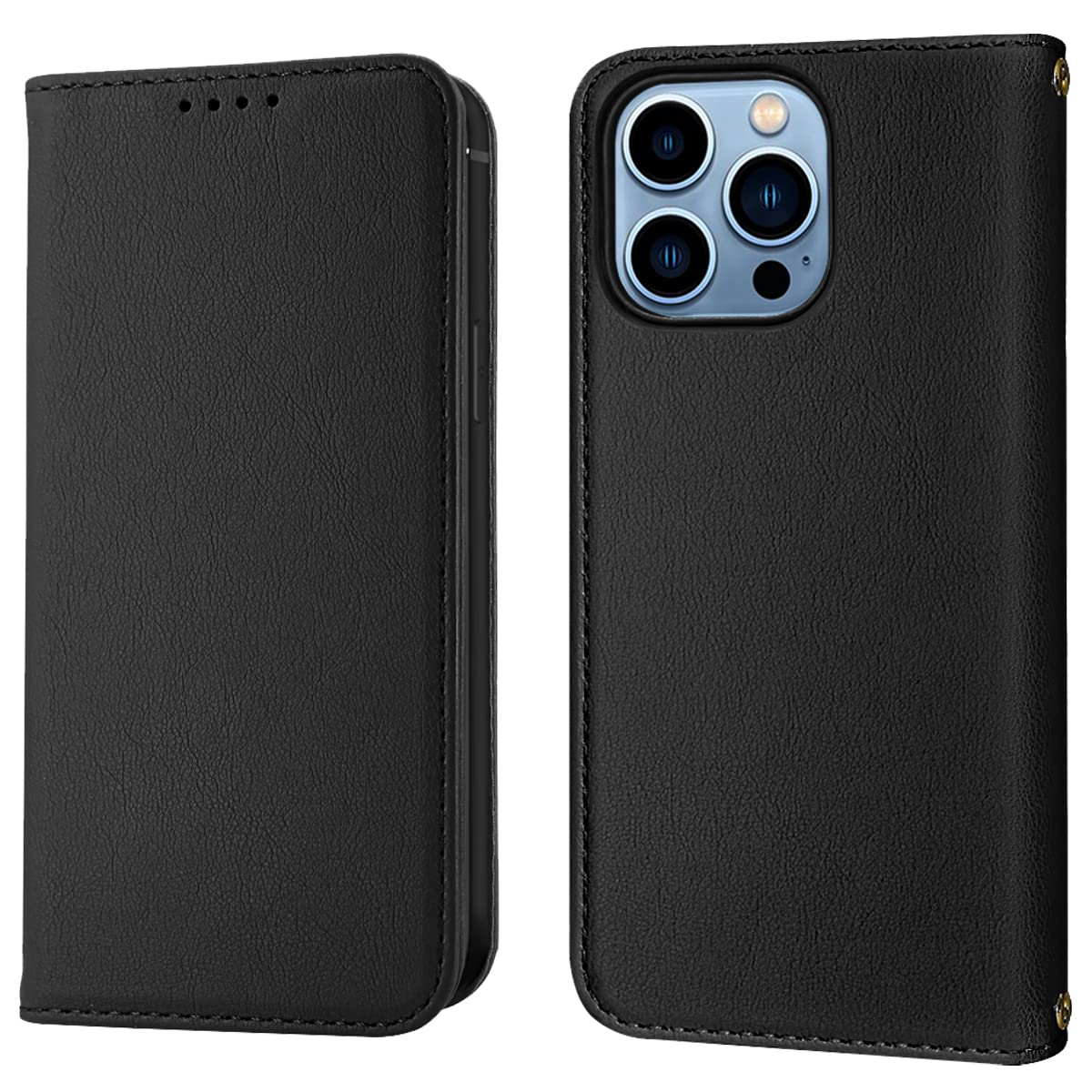 LANJLM Wallet Case for iPhone 13 Pro Phone Cases Premium Leather PU Flip Cover Magnetic Shockproof Closure Book Design with Kickstand Feature & Card Slots iPhone 13 Pro(6.1") Case - Black