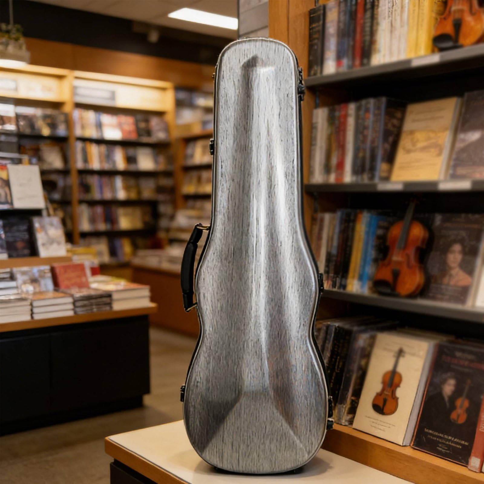TISHITA Estuche para Violín de Fibra Compuesta con Cierre Seguro Interior Suave Resistente a Golpes Soporte Almacenamiento Adicional Adecuado para Viajes, Café, Triángulo Cepillado
