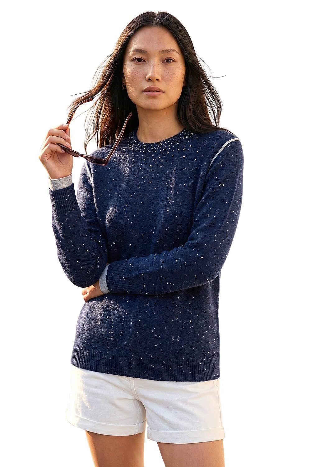 Roman Women's Navy Embellished Knit Jumper In | Size: 10