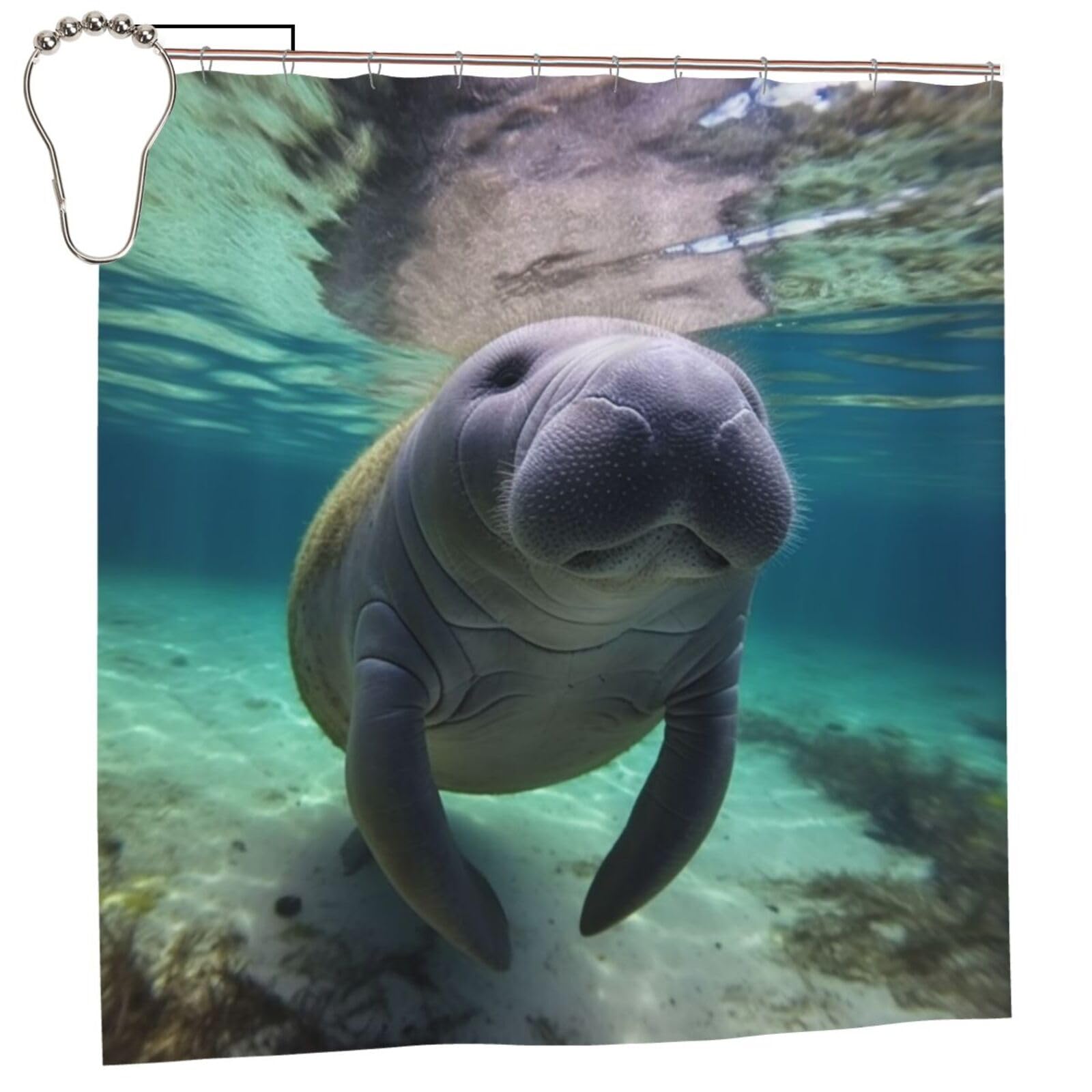 FodPand Cute Sea Animal Manatee Shower Curtain 70"x70" Waterproof Long Bathroom Curtain Heavy Duty Thick Cloth Bath Curtain Set with Hooks, Modern Abstract Art Pattern Bathroom Shower Curtains