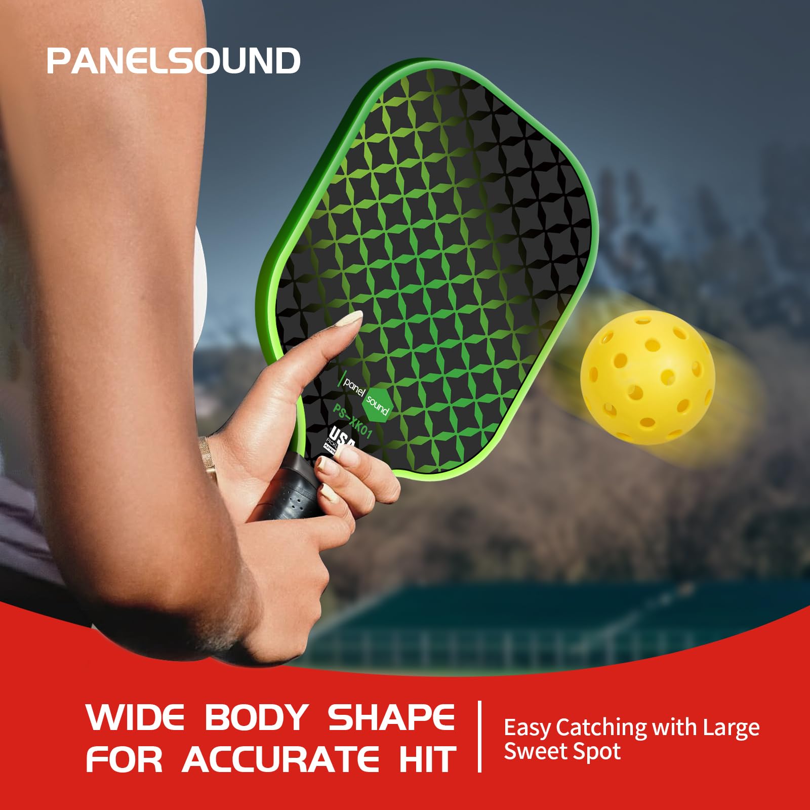 Panel Sound USAPA Approved Fiberglass Pickleball Paddles Set of 2, Lightweight Pickleball Rackets Set, 1 Carrying Case, 2 Cooling Towels & 4 Balls