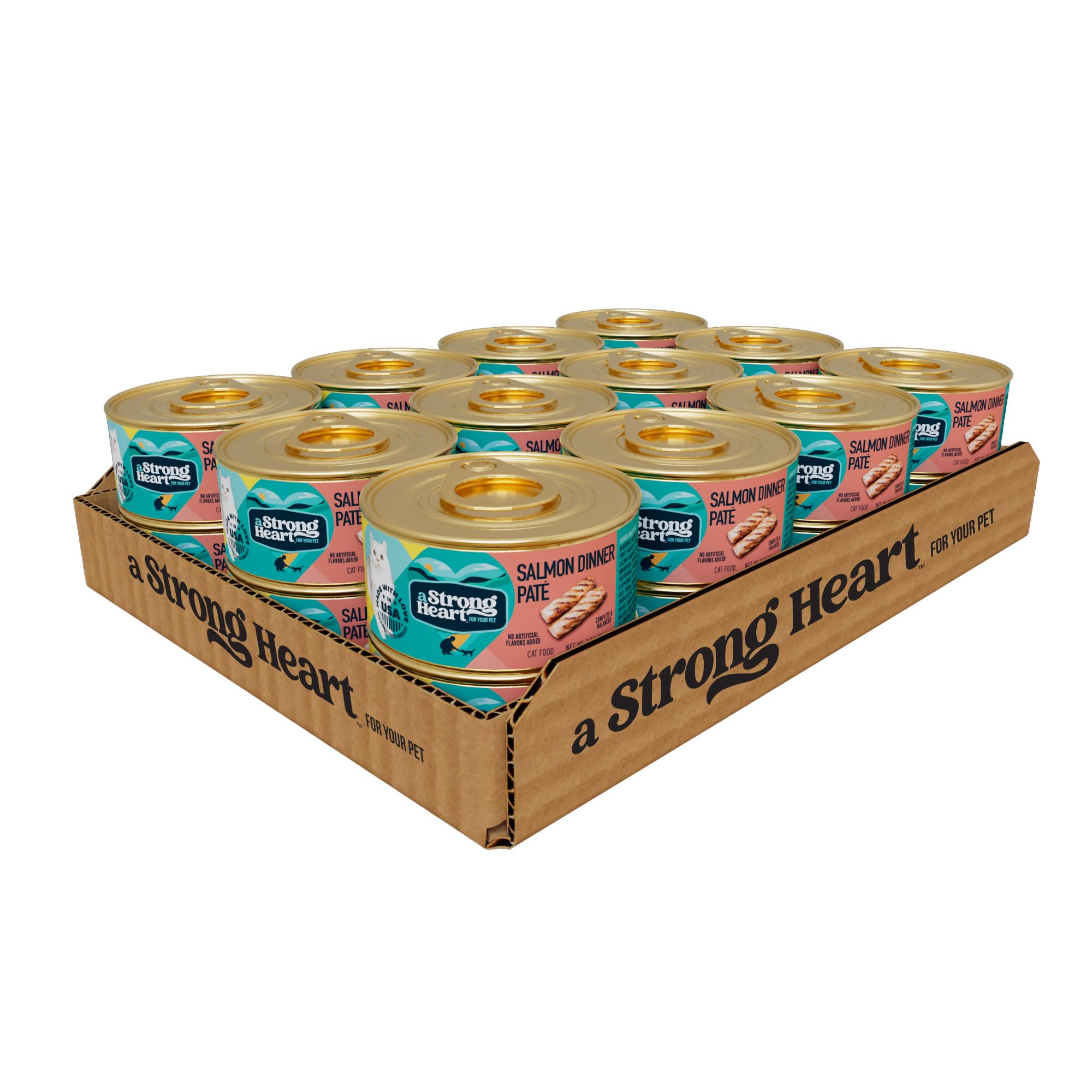 A Strong Heart Canned Wet Cat Food, Salmon Dinner Paté - 3 oz Cans (Pack of 24), Made in The USA with Real Salmon