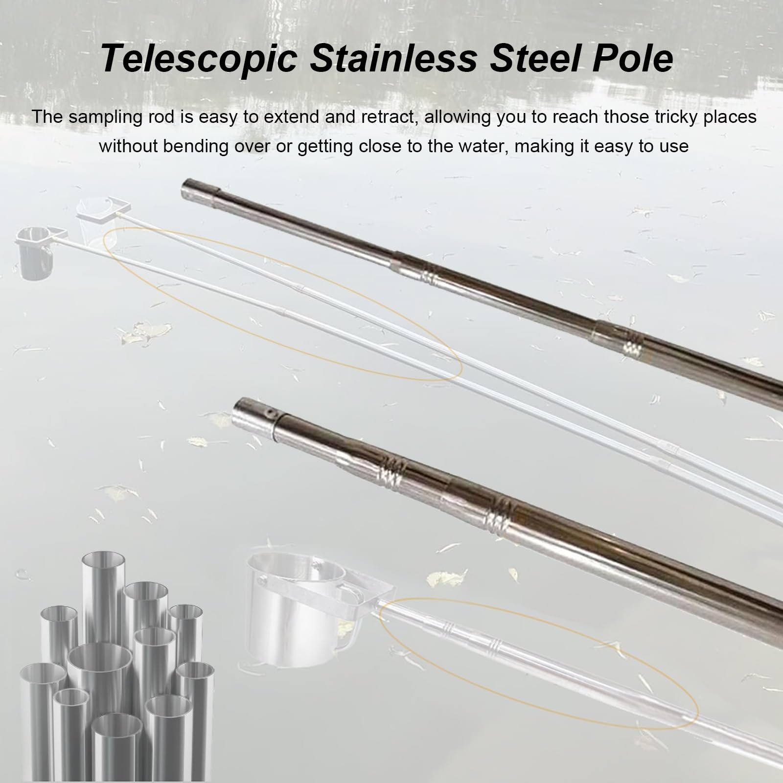 Campionatore D'acqua Leggero Asta Telescopica Raccoglitore D'acqua, Becher a Pendolo Kit di Mestoli Campionatori per Impianti di Produzione/Laboratori/Piscine, Acciaio Inox 304 Palo Retrattile(0.86 -