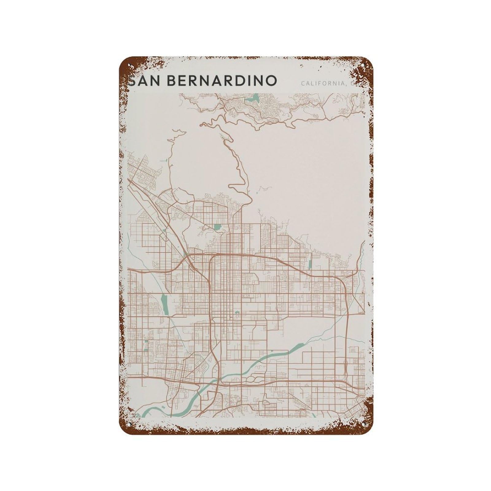 xiaoxiaoshen San Bernardino Map California Travel Gift Farmhouse Decor Wall Decor Art Metal Tin Poster Modern Home Decor Art Home Bar Shop Decorations Vintage Sign 30x20cm