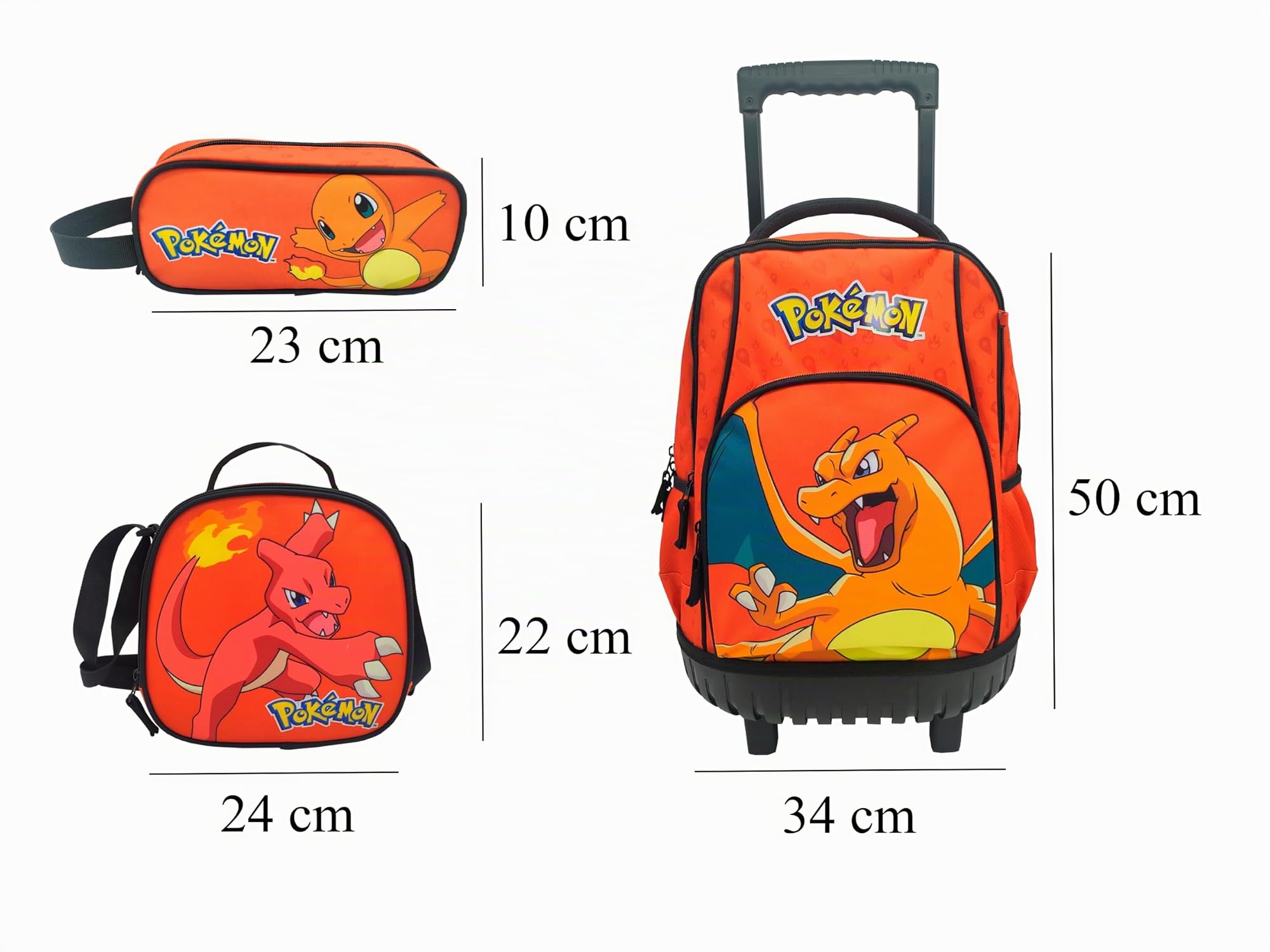 CYP BRAND Set Trolley Compact, Scolaire, Voyage, 3 pièces, boîte à Lunch, Couleur Orange, Produit Officiel