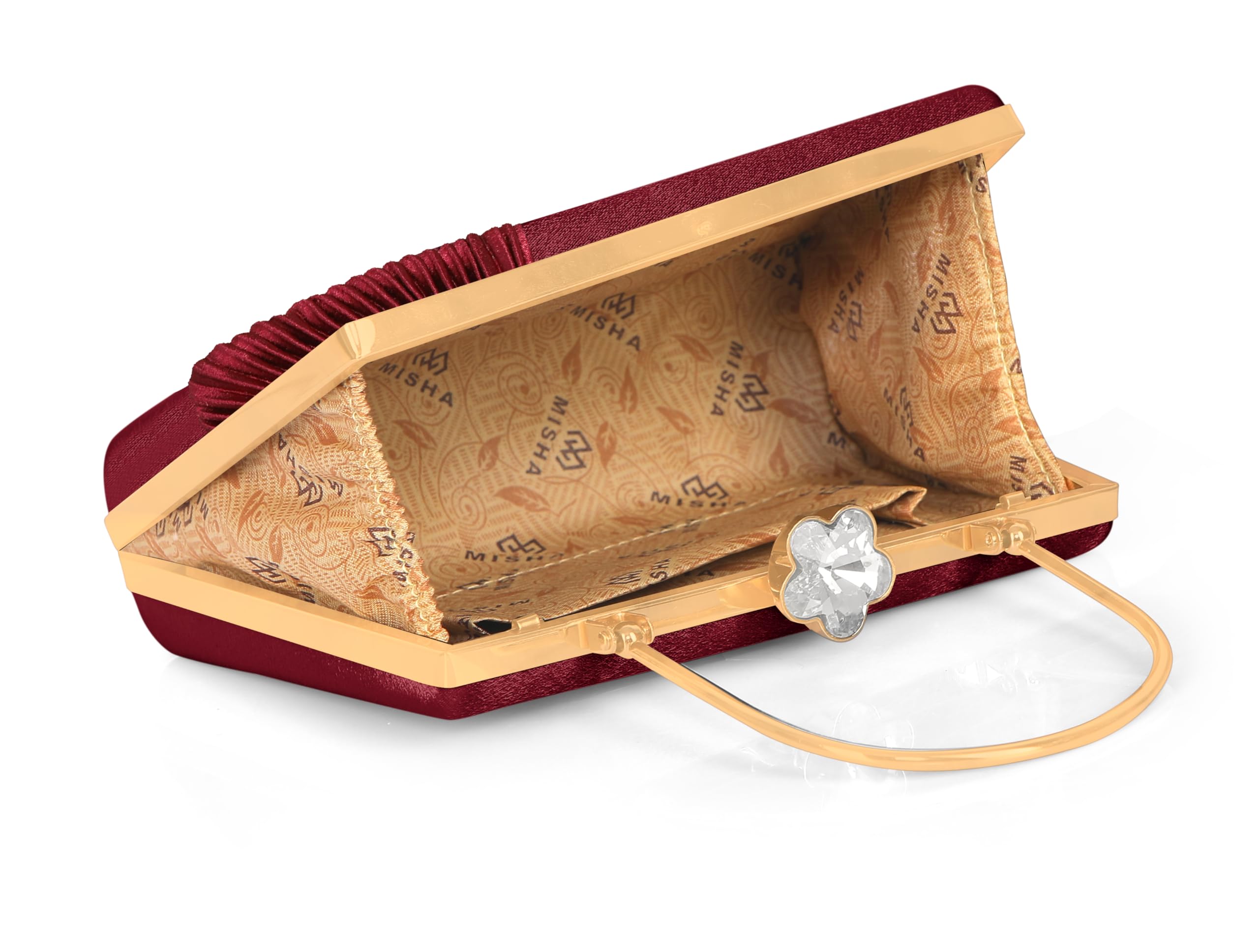 MISHA Crystal Radiance Clutch for Women with Handle and Chain Strap (MAROON) 3