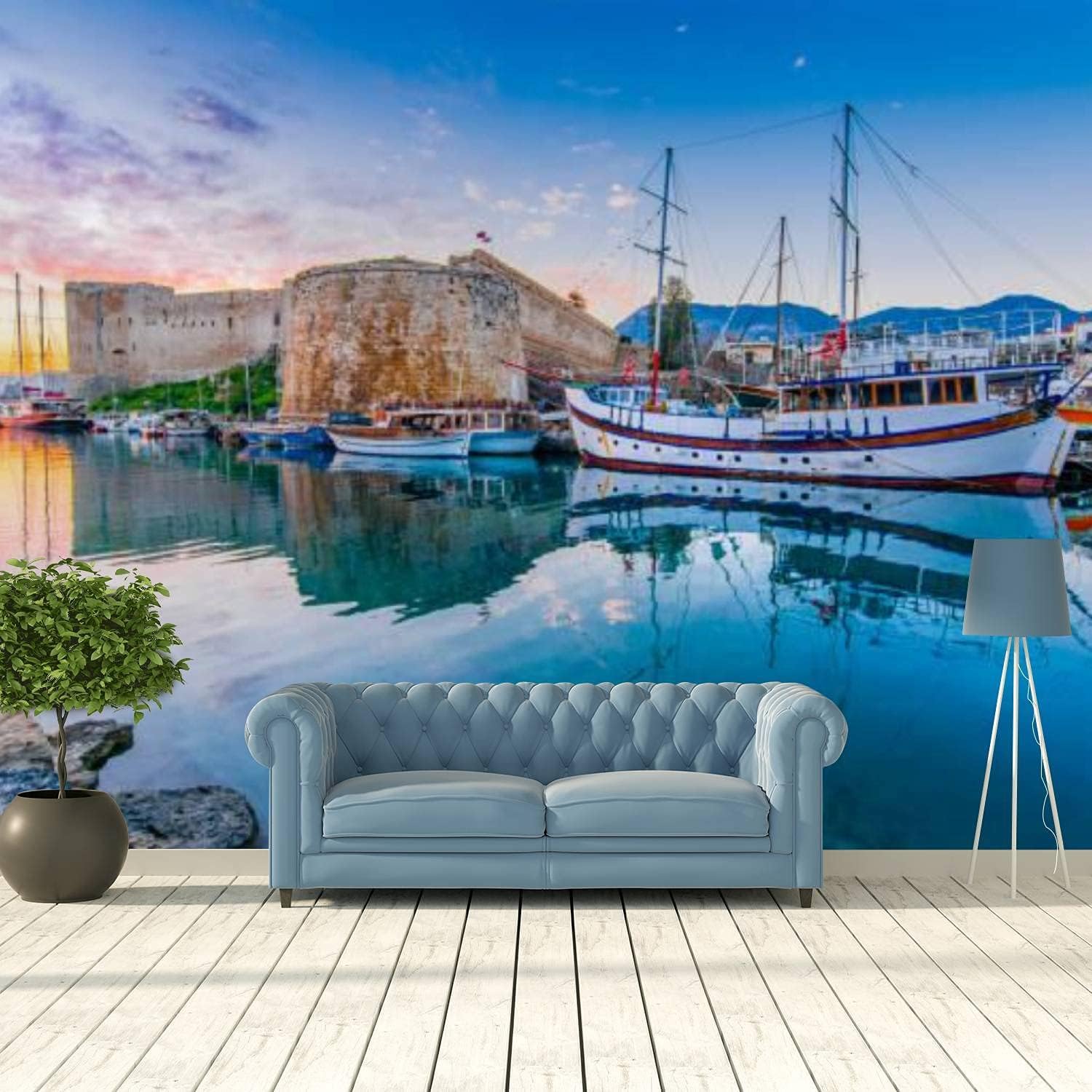 Papier peint personnalisé 3D pour agrandir une chambre ou un salon avec vue côtière moderne