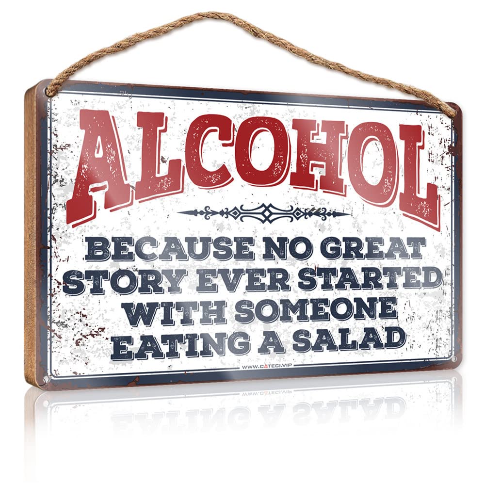 Frintoxa One Color Restroom Sign Funny Because No Great Story Ever Started With Someone Eating A Salad Wooden Sign(15X28cm)
