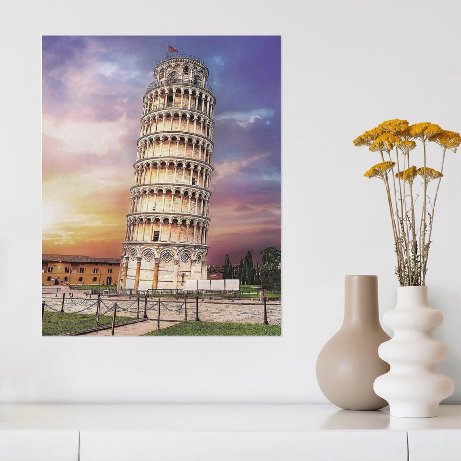 Amazon.co.jp: 絵画 夕暮れ時のピサの斜塔インテリア 絵画 壮大な建物
