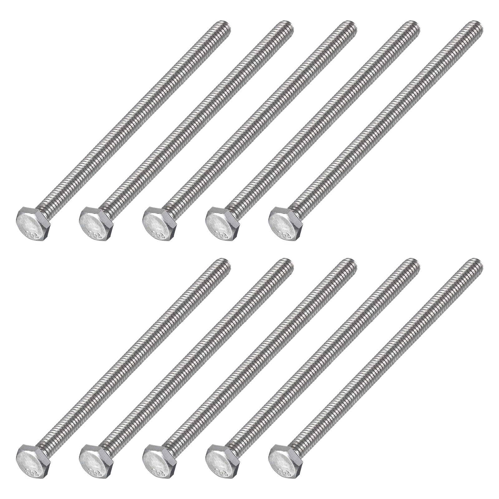 METALLIXITY Hex Head Bolts (1/4-20 x 5") 10Pcs, 304 Stainless Steel 18-8, Fully Threaded, External Hex Drive, Plain Finish