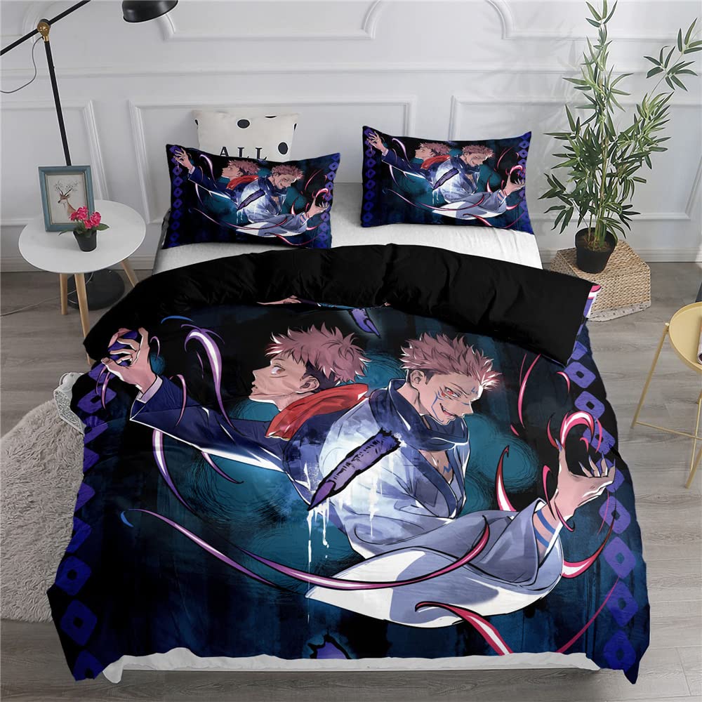 Ste-X Style 06 Bedding Set 135X200cm Multiple Sizes Jujutsu Kaisen Duvet Cover 52% Cotton Soft Comfortable Duvet Cover + 2 Pillowcase 80X80cm (135X200cm(Single),)