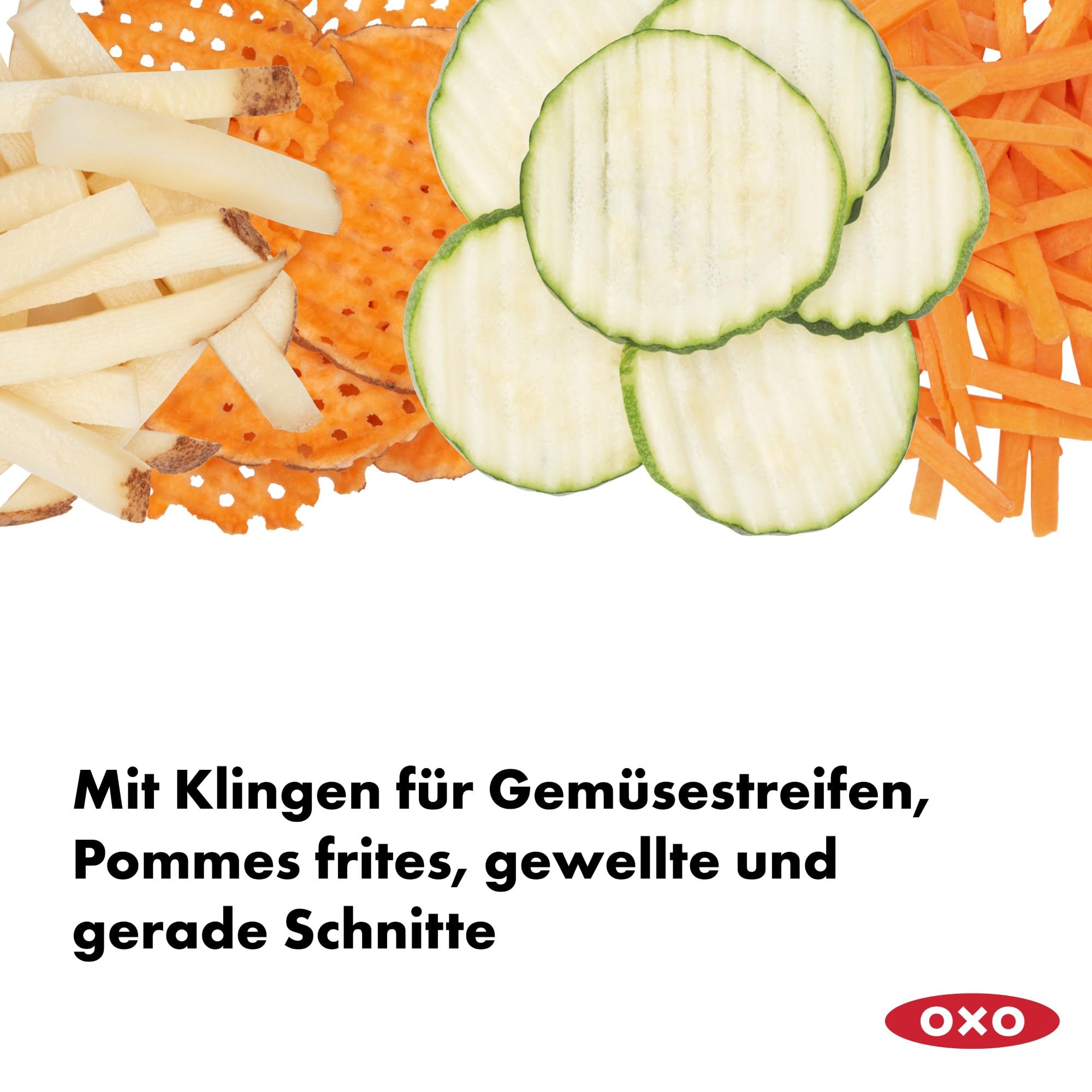 OXO Good Grips Profi Obst- und Gemüsehobel 2 | Die Klingen dieses Küchenhelfers aus gehärtetem, japanischem Edelstahl hobeln einfach, Mit dem weichen