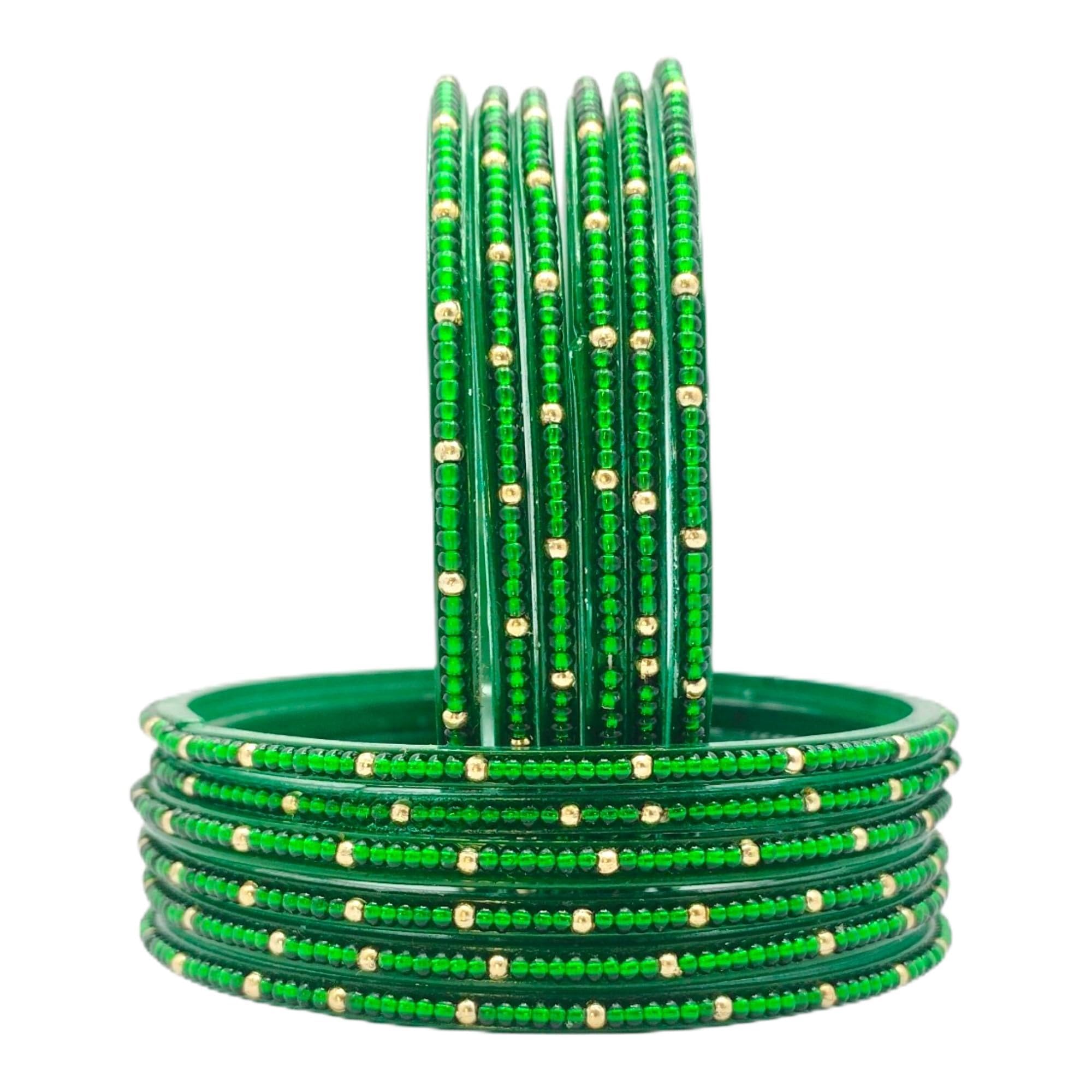 Glass Beads Bangles with Golden Pearls Pack of 12-image-27