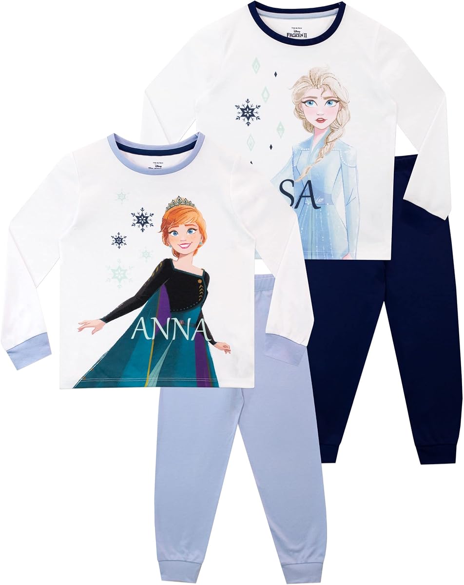 Conjunto de pijama de Frozen de Disney | Pack de 2 Pijamas para Niña | Pijamas Anna y Elsa para niños
