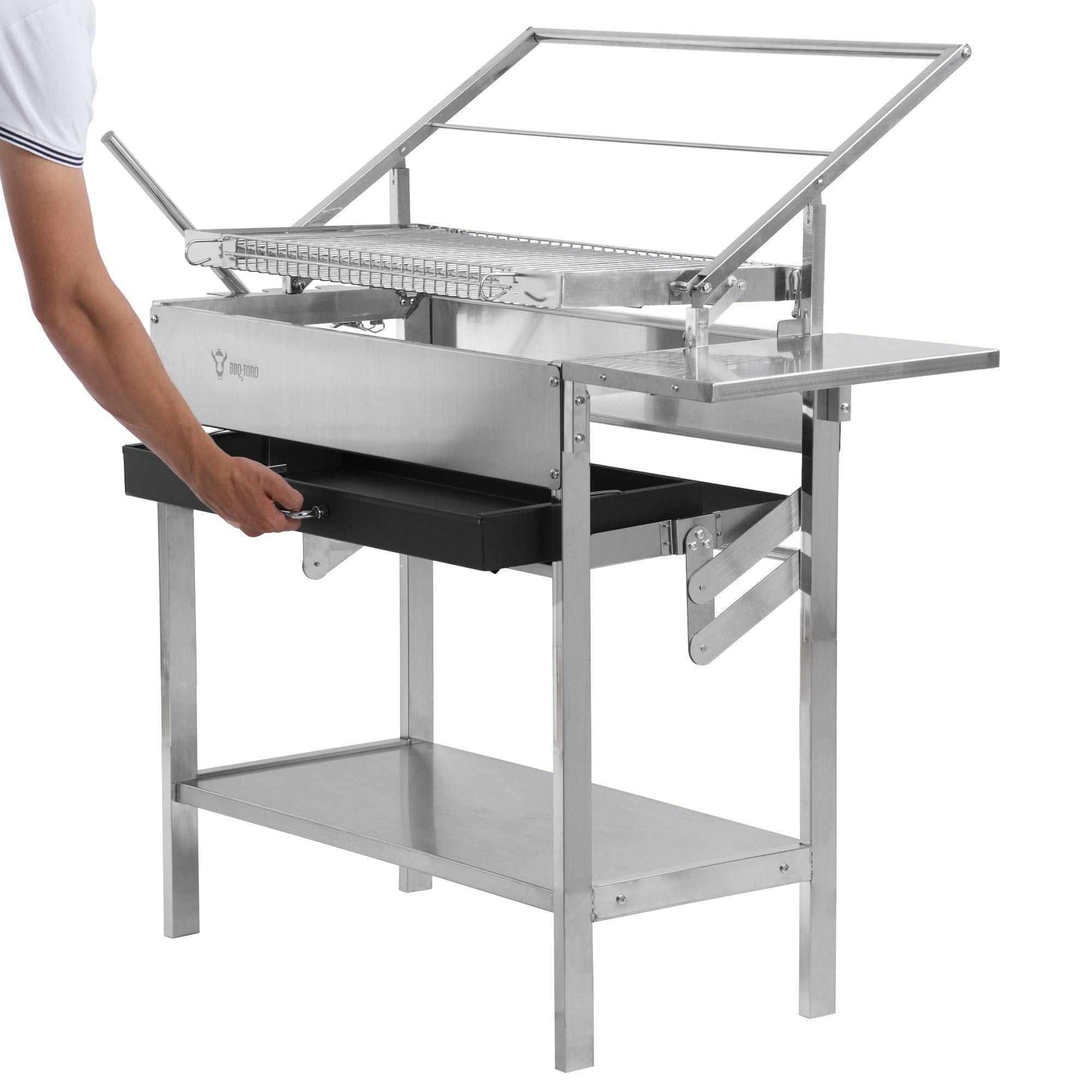 BBQ-Toro Barbecue a carbonella con griglia girevole a 360°, in acciaio inox, 110 x 60 x 110 cm, con vassoio per carbone regolabile in altezza su 4 livelli, barbecue a carbone, carrello per barbecue