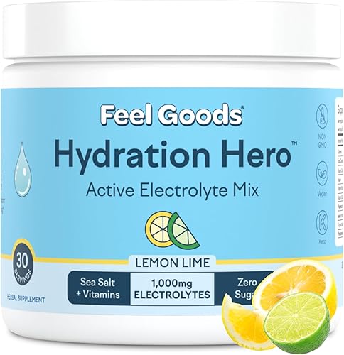 Feel Goods Hydration Hero  Electrolitos de 1,000 mg  Sin azúcar  Frutas orgánicas  Multivitamínico  Paquetes de hidratación  Alivio de la resaca