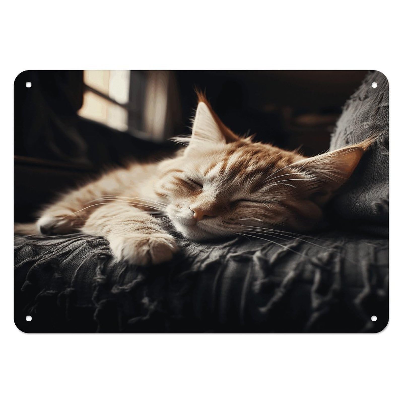 Fekiloot Style Napping Kitten Wall Decor Iron Painting Metal Sign