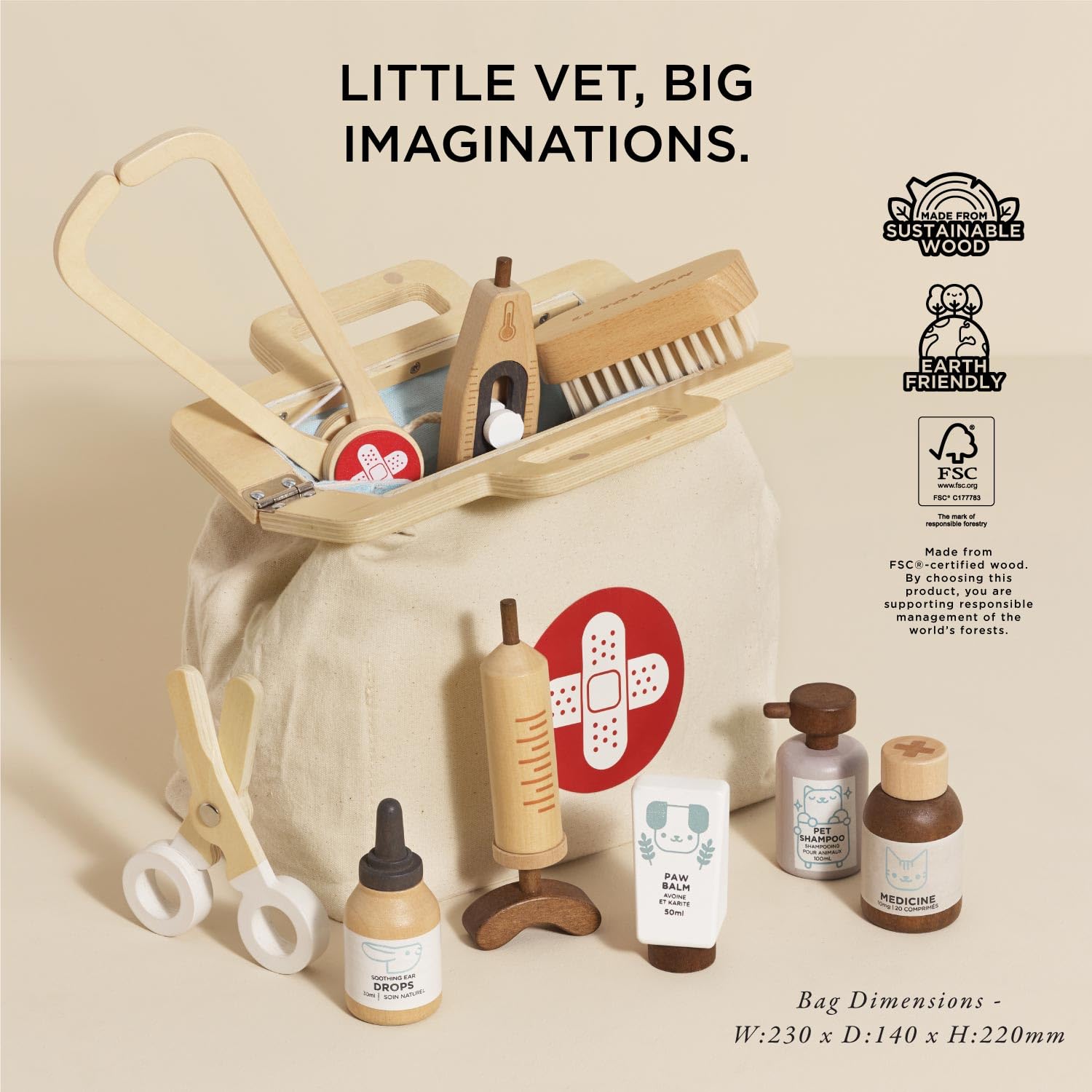 Le Toy Van Wooden Animal Vet Play Set, Pretend Play Pet Carrier Kit with Accessories - Image 4