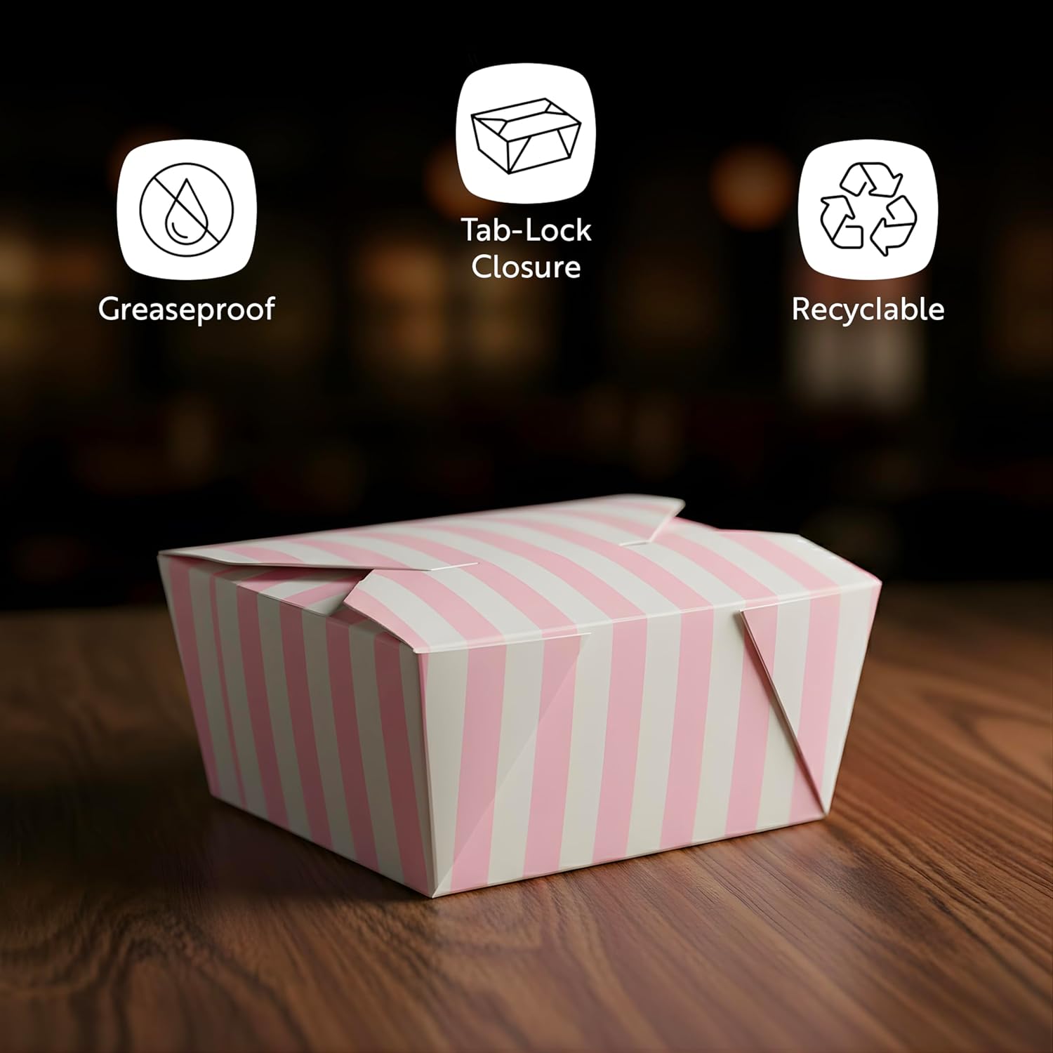 Restaurantware Paper Food Box 50 Count 30 Oz Leakproof Paper Lunch Box Greaseproof Food Container Tab-Lock Design 5.1 x 4.1 x 2.6 Inches Recyclable Pink