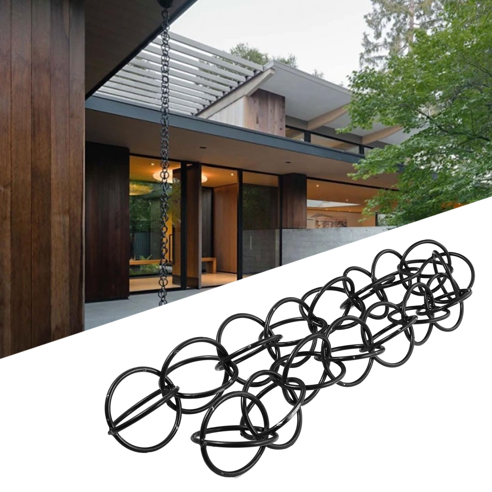 WEKONUMEX Rain Chains for Gutters, Rain Chain For Gutter Water Collection Garden Patio Gazebo Multicolor 1-10m(Black,1.5m(5ft))