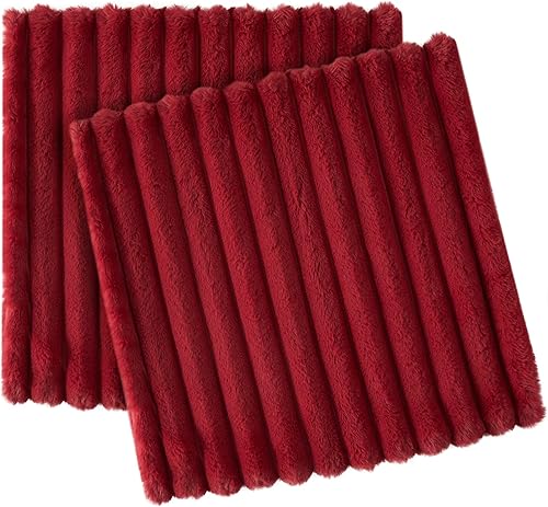 Miniatura 6 de CAROMIO Juego de 2 fundas de almohada acogedoras de piel sintética de 16 x 16 pulgadas, funda de almohada mullida y esponjosa a rayas para sofá,