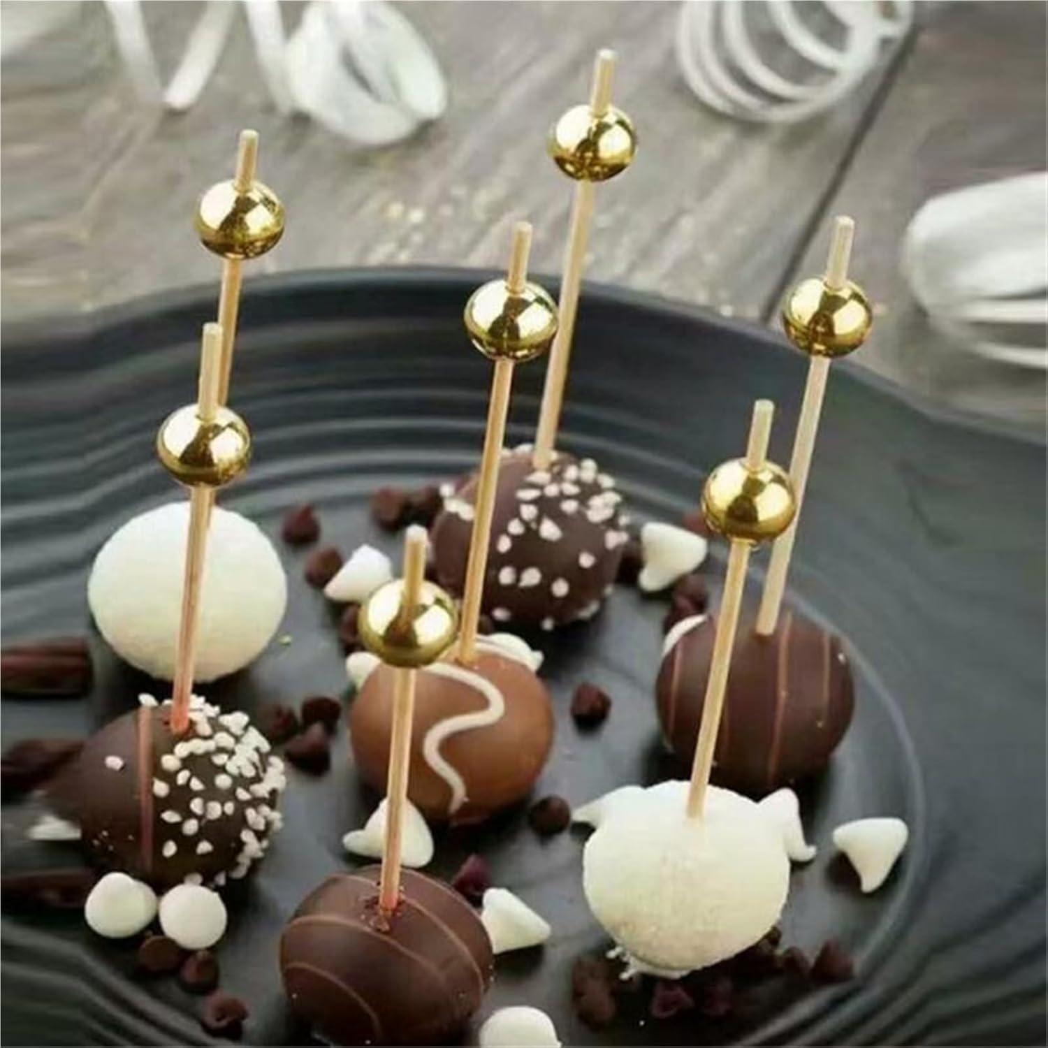 Cocktail Picks 1000pcs Bamboo Fruit Sticks Disposable Toothpicks Supplies(Gold)