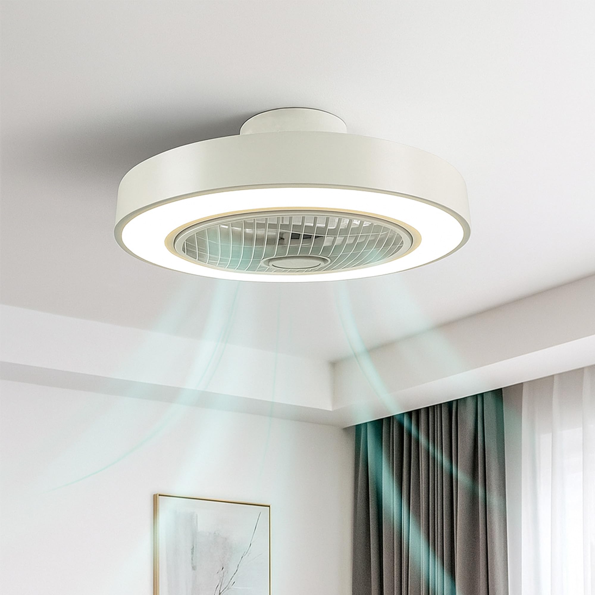JSH Ceiling Light Fan | LED Lights in 3 Colours | Quiet 6 Speed DC Motor | Reversible for Cooling in Summer & Heat Conservation in Winter | Remote Control ON/OFF and Timer Function | Flush Mounted