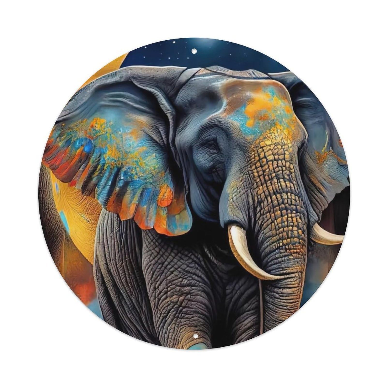 Animal Artwork Elephant Under The Moon Vintage Metal Tin Sign Plaque Wall Decor for Cafe, Club Bar, Office, Garden Metal Poster 8x8Inch