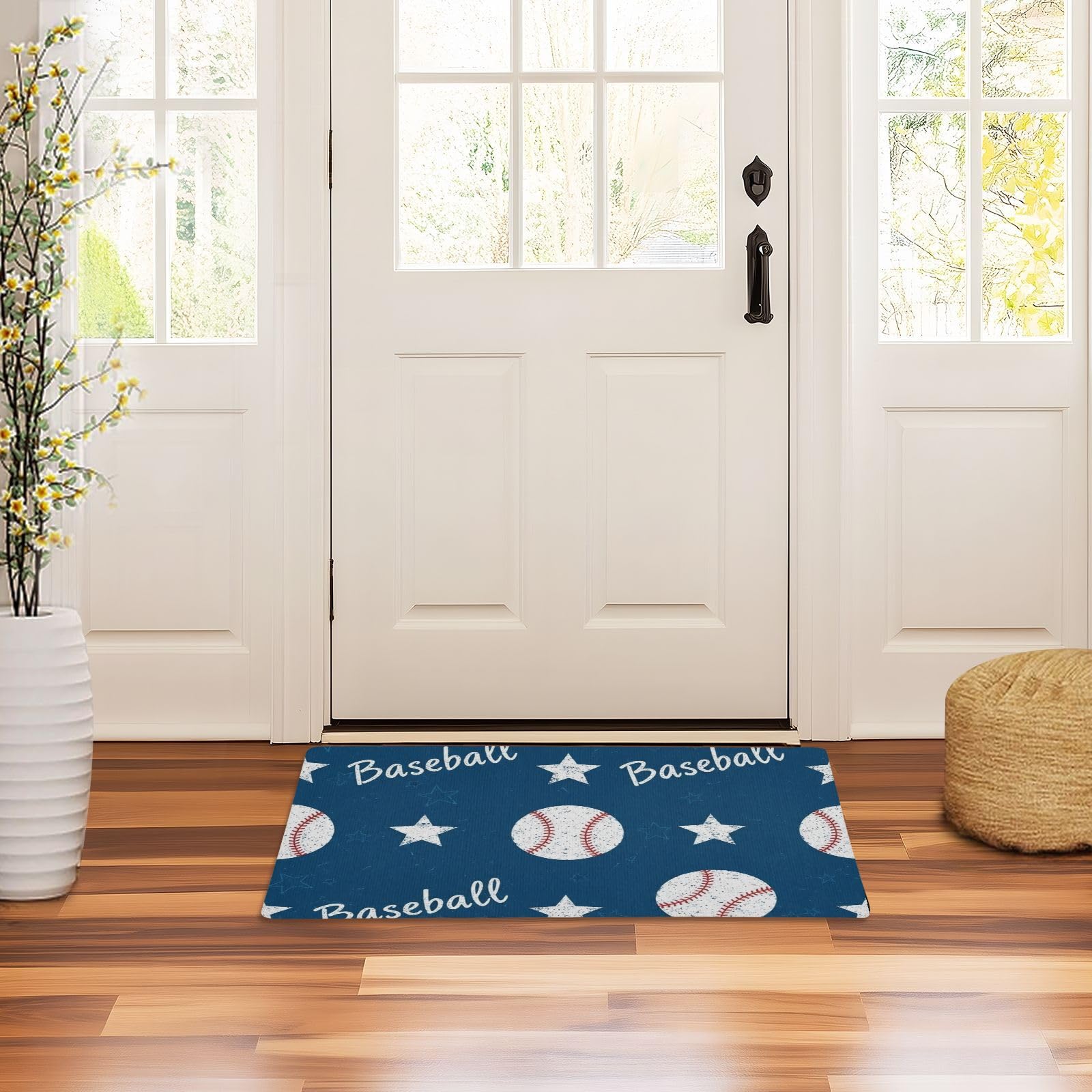 Tapis de porte d'entrée baseball 81x51 cm avec envers caoutchouc antidérapant pour couloir
