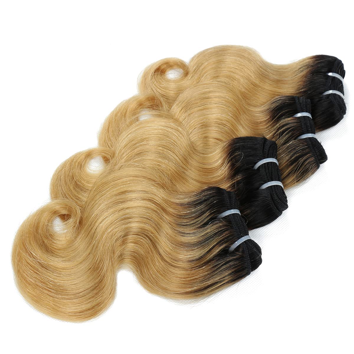 8" Human Hair Bundles Ombre Two Tone Brazilian Virgin Hair Extensions Body Wave 50g Bundles (8/8/8/8 Inch, 1b/27#)