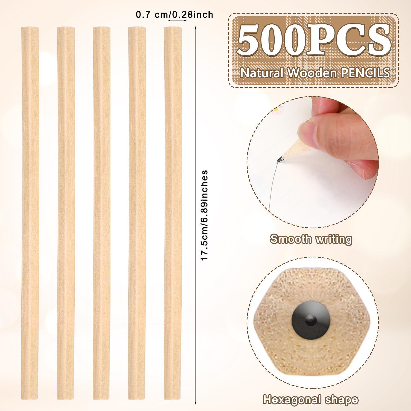 Fumete Lápices de madera natural con mango hexagonal, lápices de grafito HB, paquete de lápices de madera para aula, oficina (500 unidades)