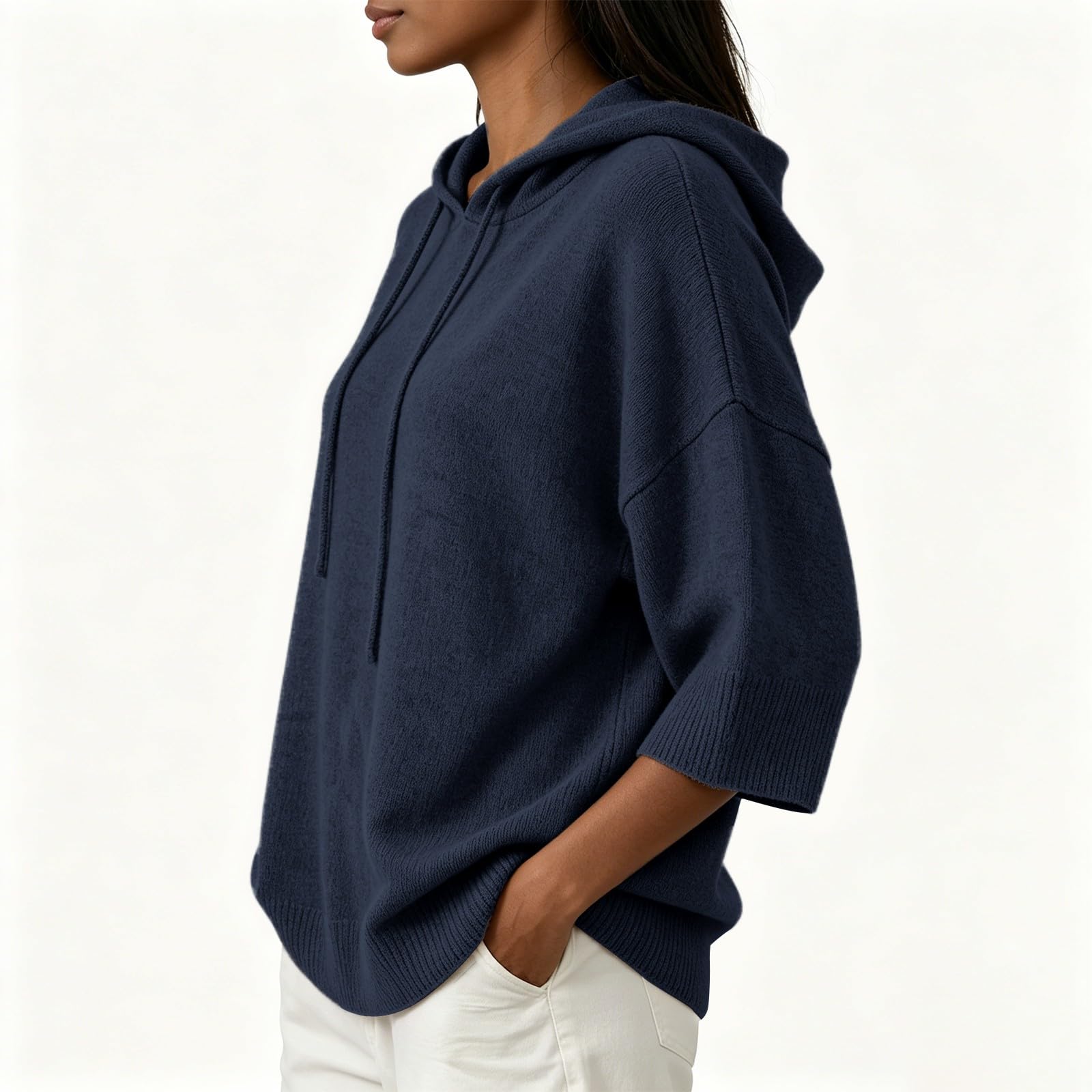 Generisch Sweat à capuche surdimensionné pour femme - Pull d'hiver décontracté à manches longues - Manches 3/4 - Avec capuche - Couleur unie - Mode - Respirant - Pour leggings