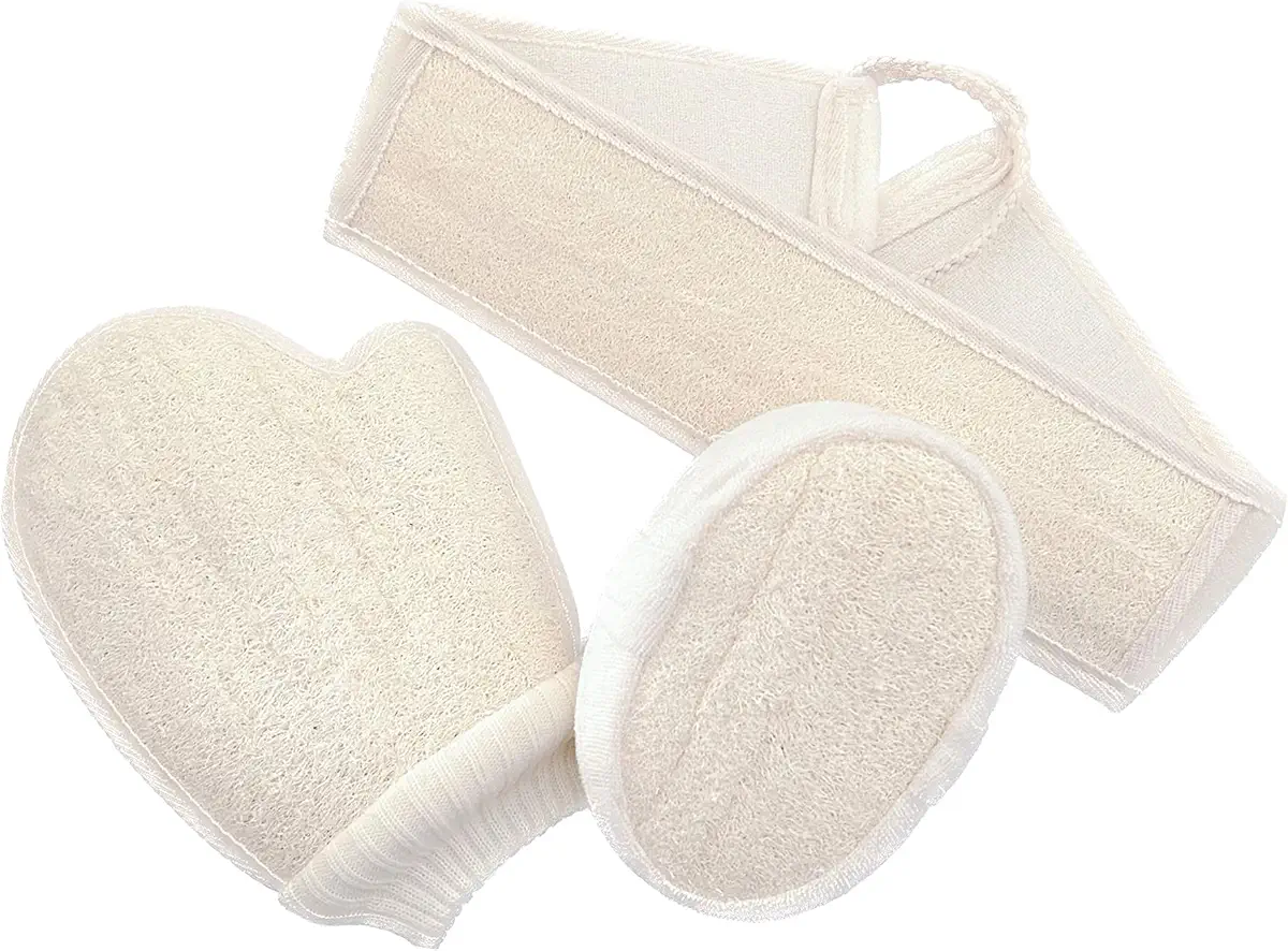 Natural Loofah Exfoliating Body Sponge Scrubber.Bath Gloves.Back Scrubber.Made with Eco-Friendly and Biodegradable Shower Luffa Sponge.for Skin Care in Bath Spa Shower.(3 Pack)