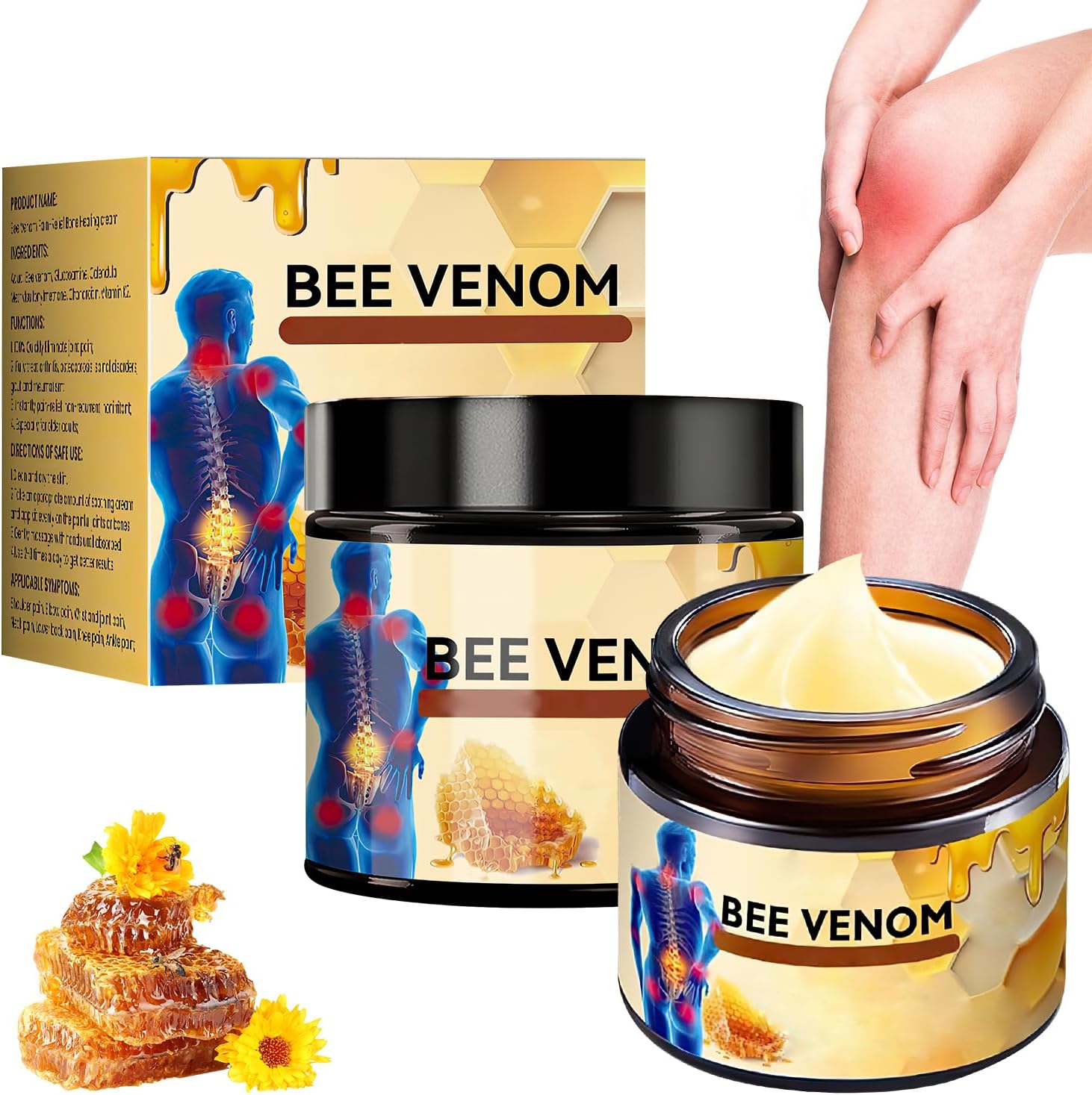 2Pcs Bee Venom Moisturizing Cream,Professional Bee Venom Cream,Natural Formula,Fast-Absorbing,Lightweight Skin Care Cream for Daily Body -60g