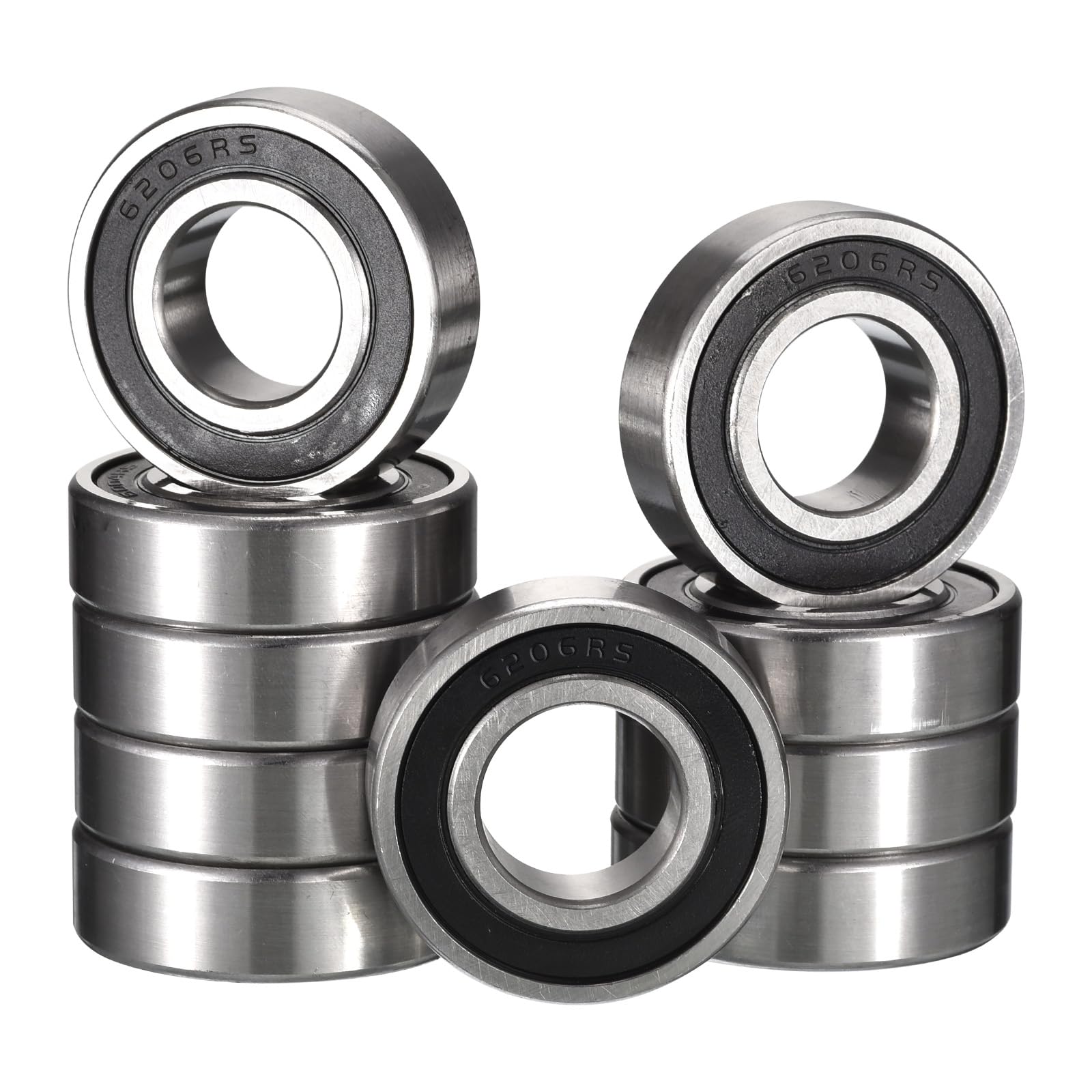 HiPicco 6206-2RS - Rodamientos de bolas de ranura profunda, diámetro interior 30 mm x diámetro exterior 62 mm x ancho 16 mm, doble rodamiento de bolas sellado de goma, palanca Z2 de acero cromado