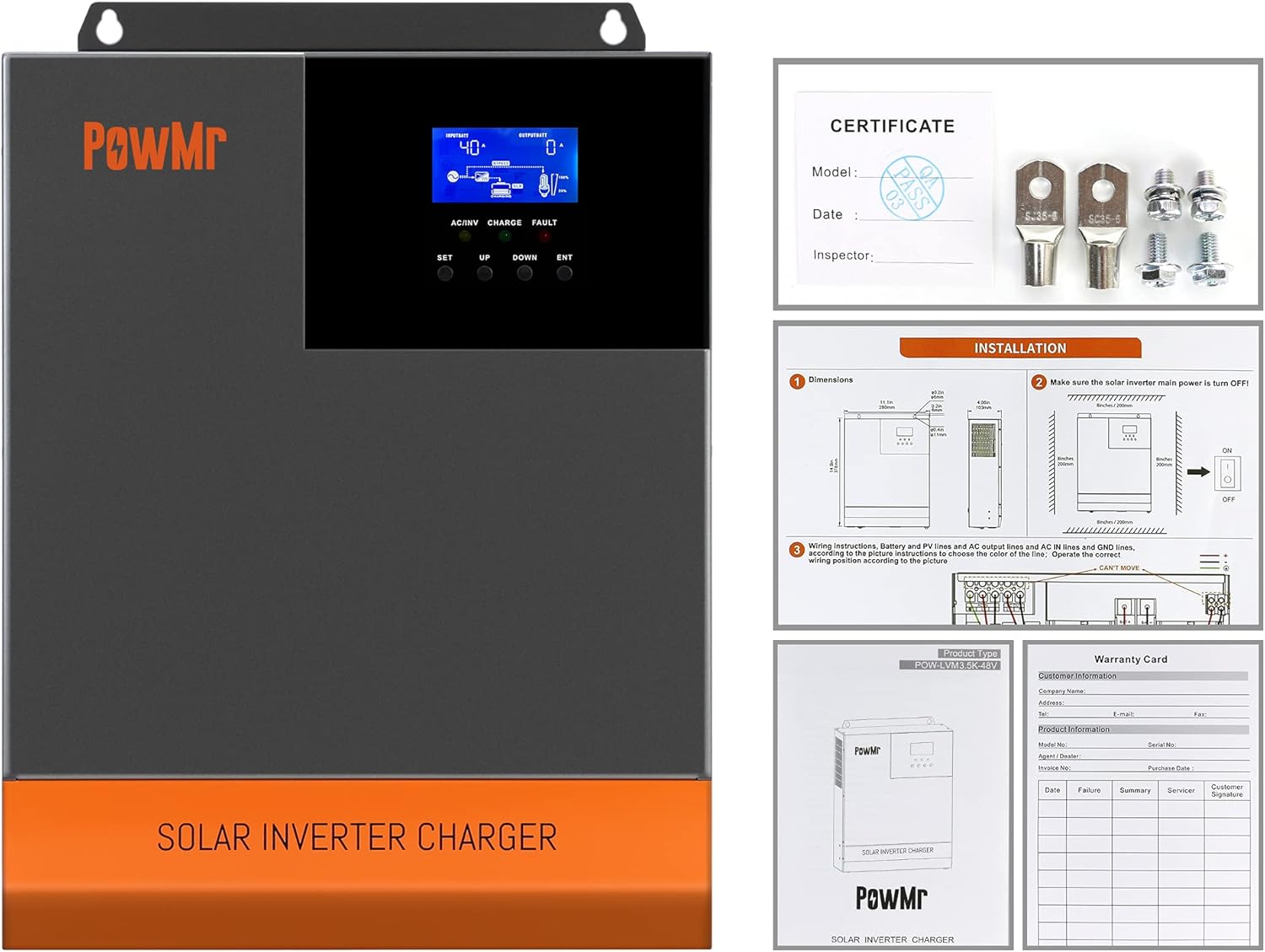 All-in-ONE Hybrid Solar Charger Inverter 48V 3500W Output 110Vac Off Grid Solar Inverter, 48V Inverter Built-in 80amp Mppt Controller Support Lead-Acid Lithium Battery Solar Power Utility Generator : Everything Else