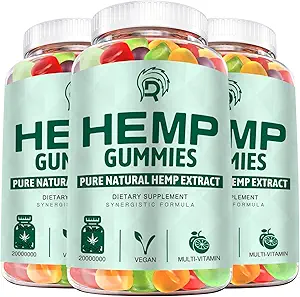 3 Pack Hemp Gummies Extra Strength Organic High Potency Hemp Supplement Gummy with Pure Hemp Oil Extract, Best Low Sugar Big Edible Gummy Made in USA