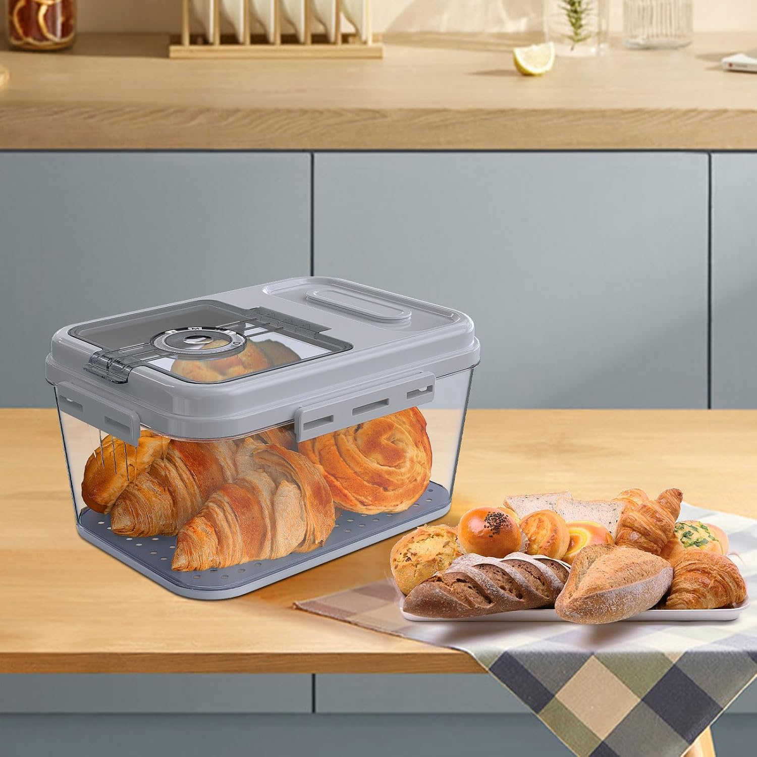 ANYPROLUS Bread Box for Homemade Bread Containers Storage Airtight Loaf, Time Recording Bread Storage Container Bread Keeper with Lid, Breadbox for Kitchen Countertop, Grey